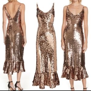 NWT Saloni Aidan Bronze 3/4 length sequin gown